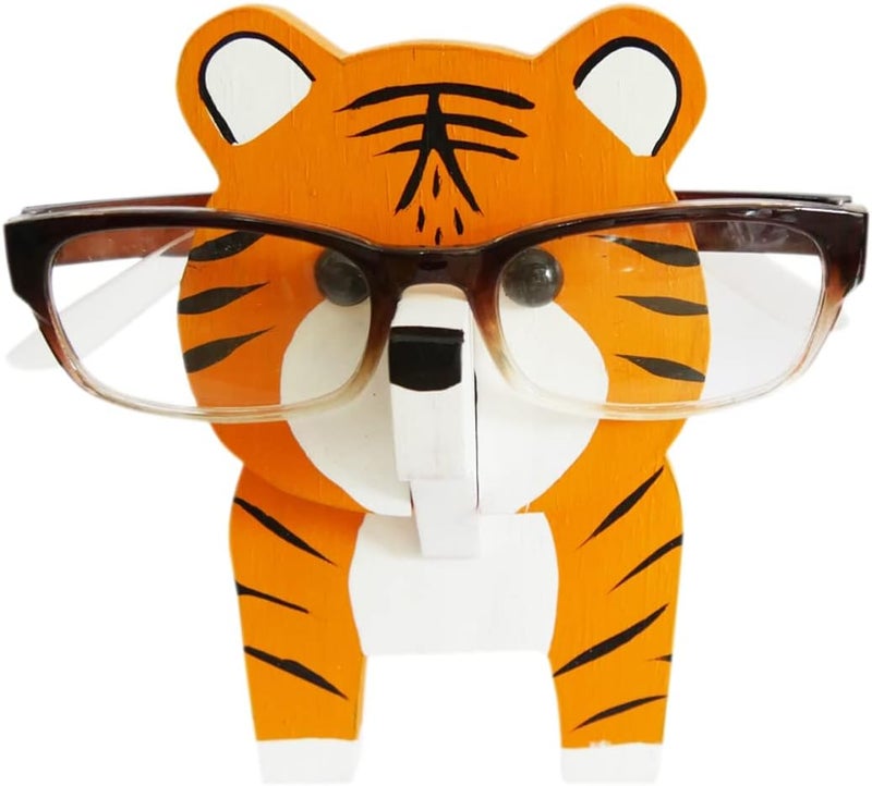 Red Dollar Handmade Wood Carved Animal Eyeglass Holder, Sunglasses Display Stand, Nightstand Home Office Desk Decor, Christmas Holiday New Year Business Gift for Men Women Adults (Tiger) - Image 1